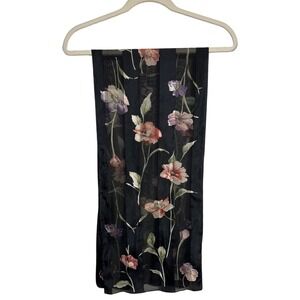 Echo Black Floral Sheer Scarf Wrap Shawl Women's 51" Long X 11.5" Wide